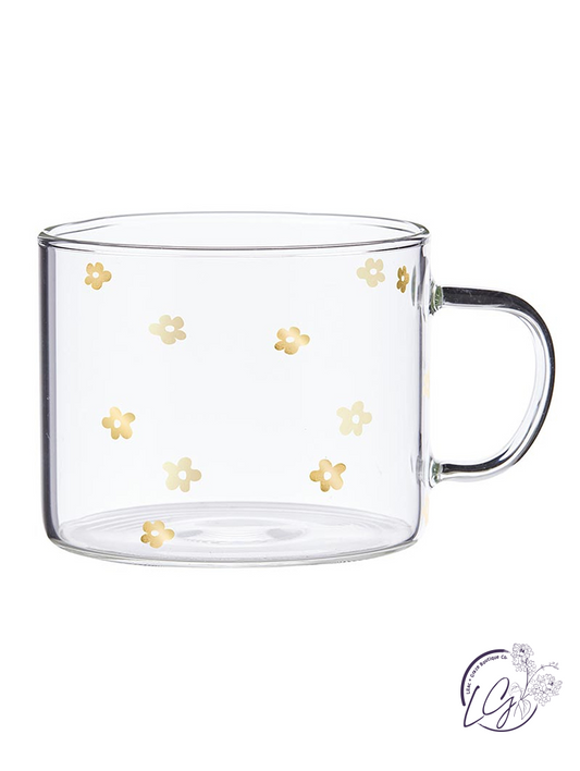 Large Glass Mug - Gold Floral