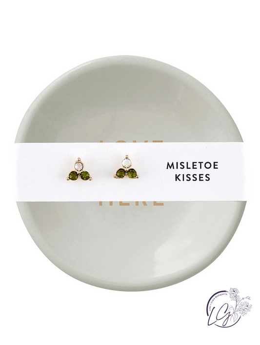 Holiday Stud Earrings & Trinket Tray Sets - Mistletoe Kiss