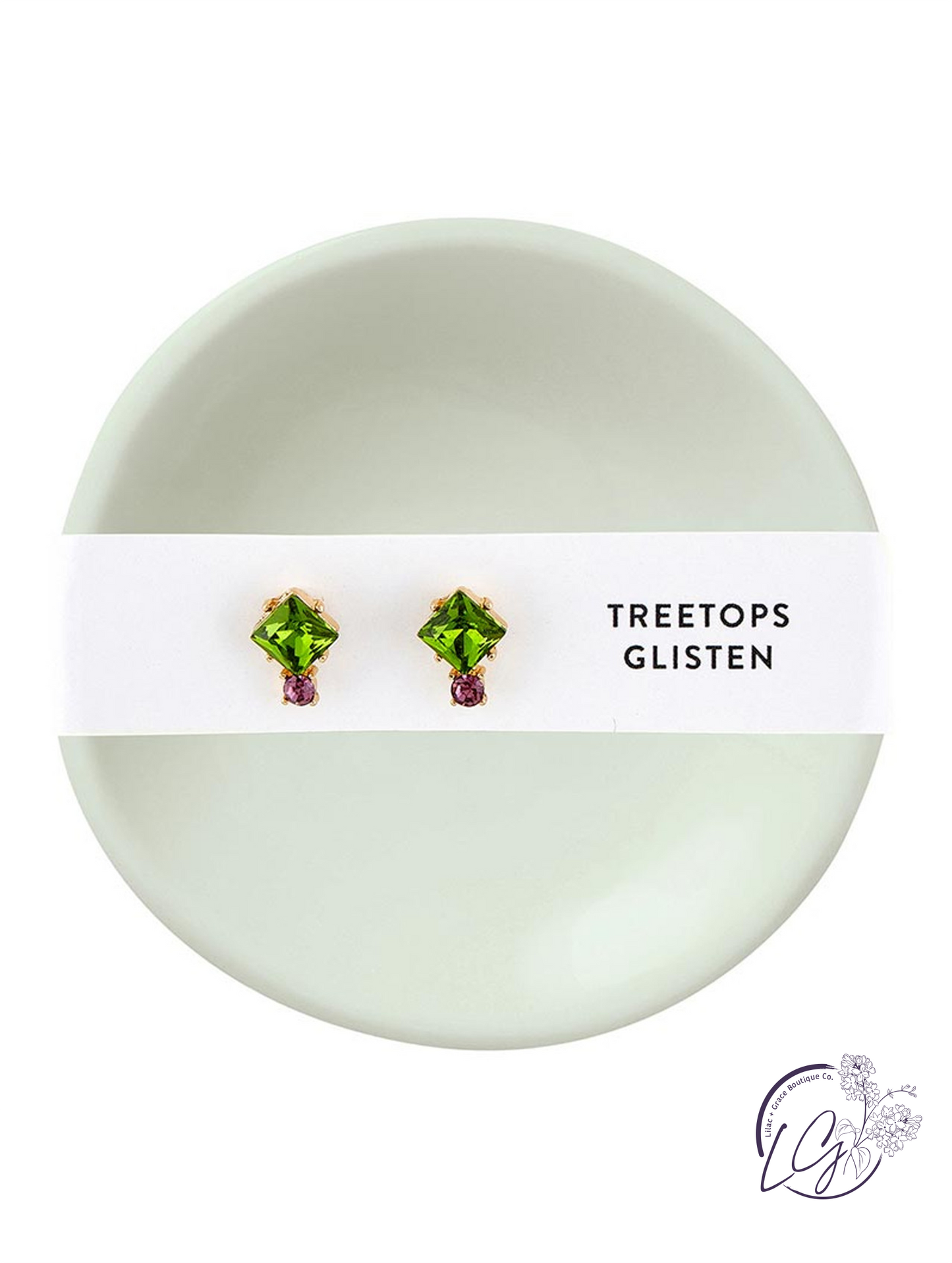 Holiday Stud Earrings & Trinket Tray Sets - Tree Tops Glisten