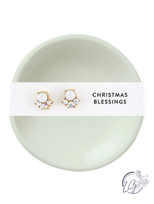 Holiday Stud Earrings & Trinket Tray Sets - Christmas Blessings