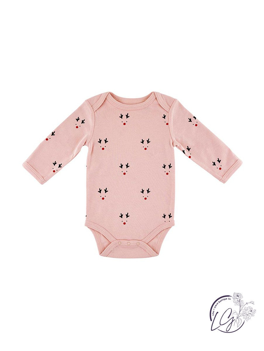 Long Sleeve Snapshirt - Pink Reindeer