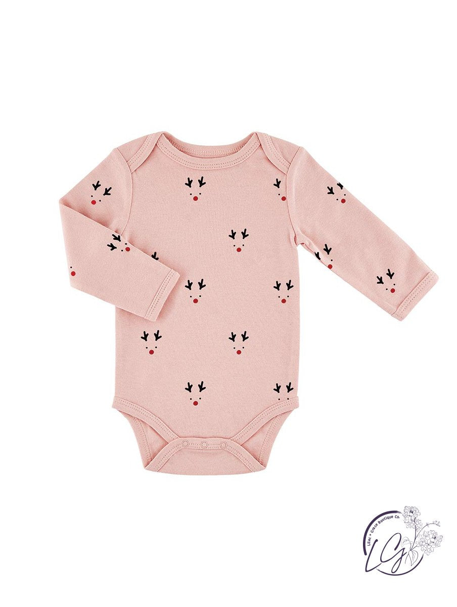 Long Sleeve Snapshirt - Pink Reindeer