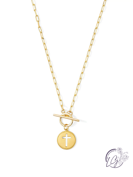 Cross Paperclip Toggle Necklace