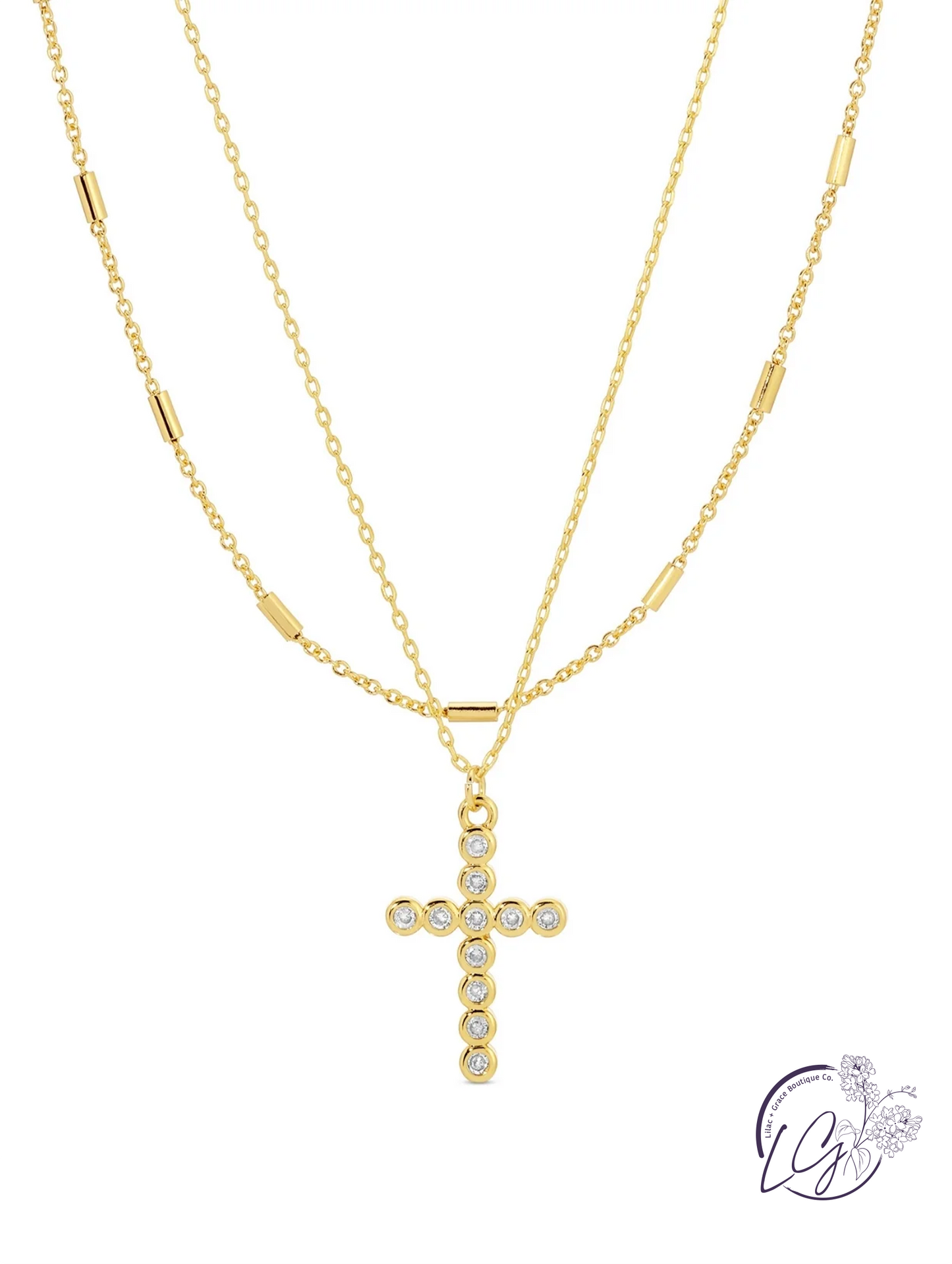 Layered Cubic Zirconia Cross Necklace