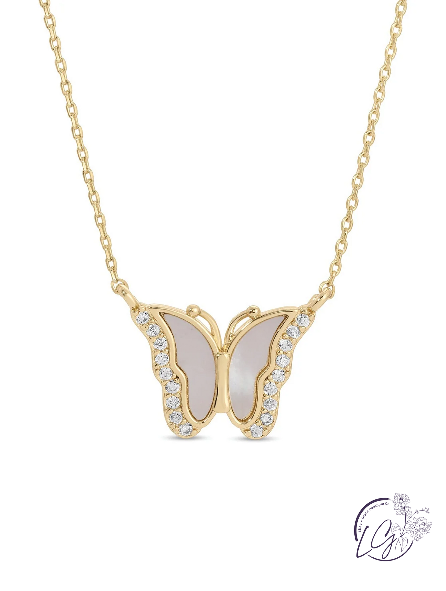 Sweet Shell Pave Butterfly Necklace