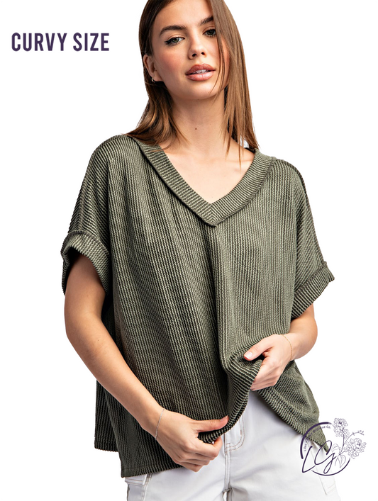Curvy Sunfield Texture V-Neck Top