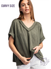 Curvy Sunfield Texture V-Neck Top