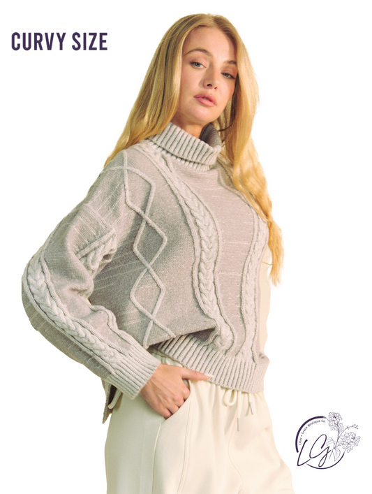 Curvy Cozy Loop Cable Knit Turtleneck Sweater