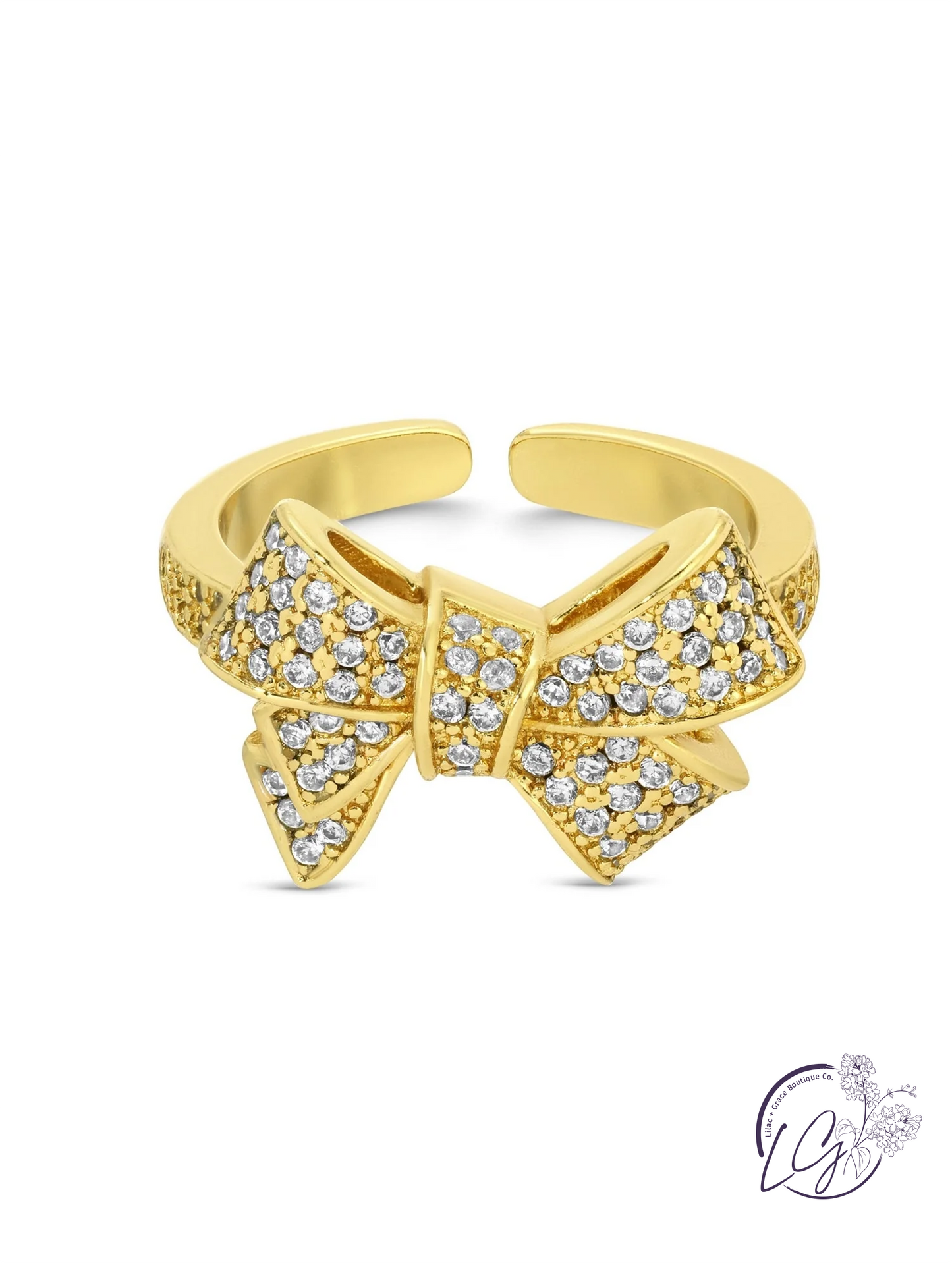 Large Adjust Pave Bow Ring