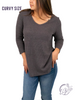 Curvy Staying In Tonight V-Neck 3/4 Sleeve Top