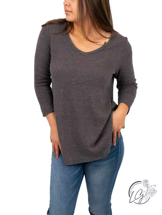 Staying In Tonight V-Neck 3/4 Sleeve Top