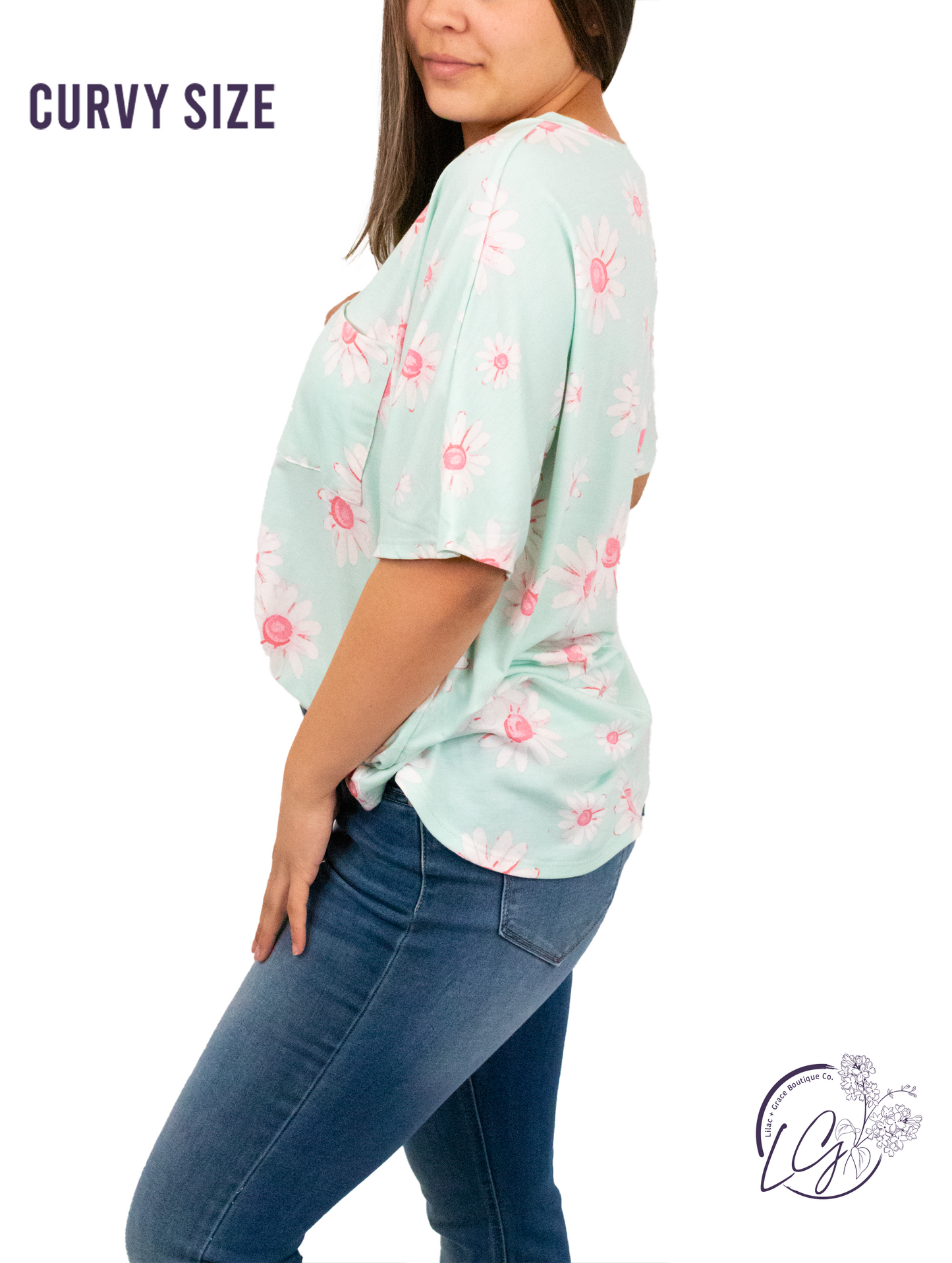 Curvy Etta Floral Top in Mint