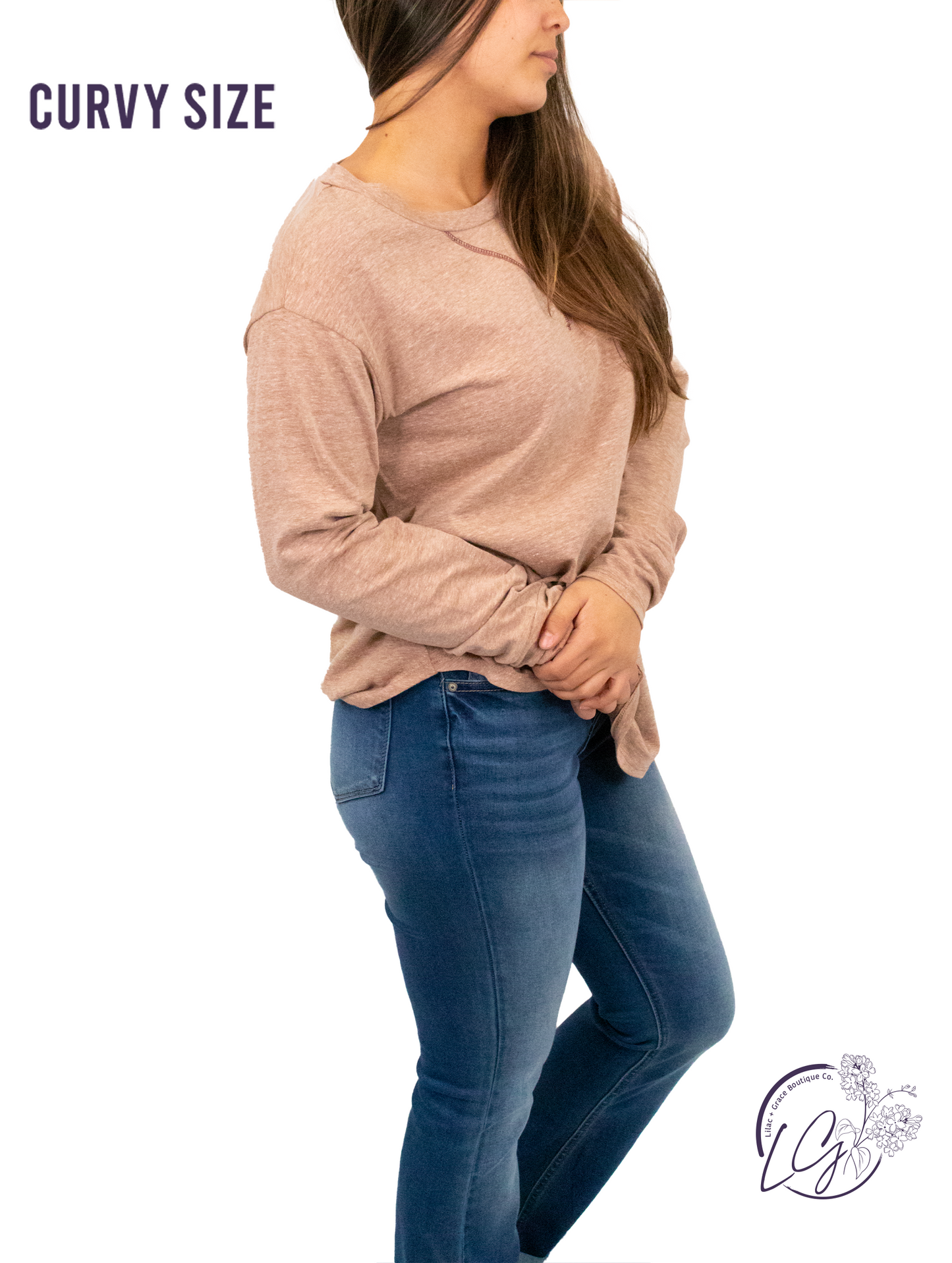 Curvy Scoop Neck Long Sleeve Top