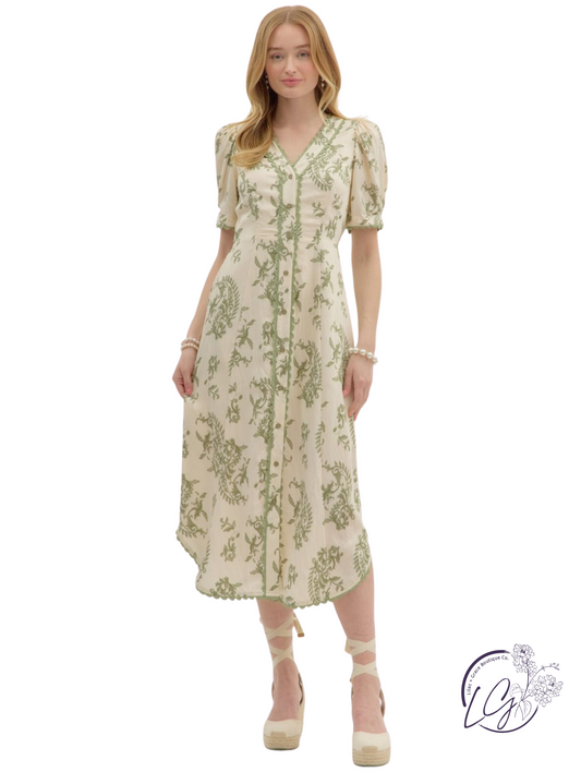 Wander Slow Paisley Pleated Midi Dress