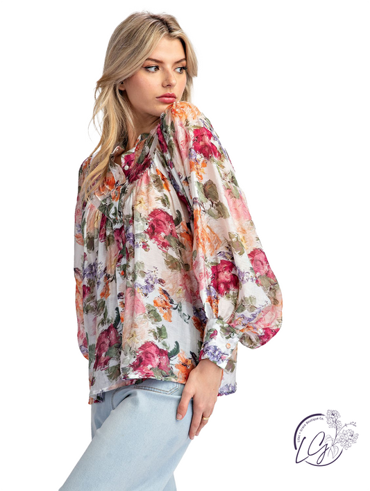 Curvy Faded Gardenlight Blouse Top