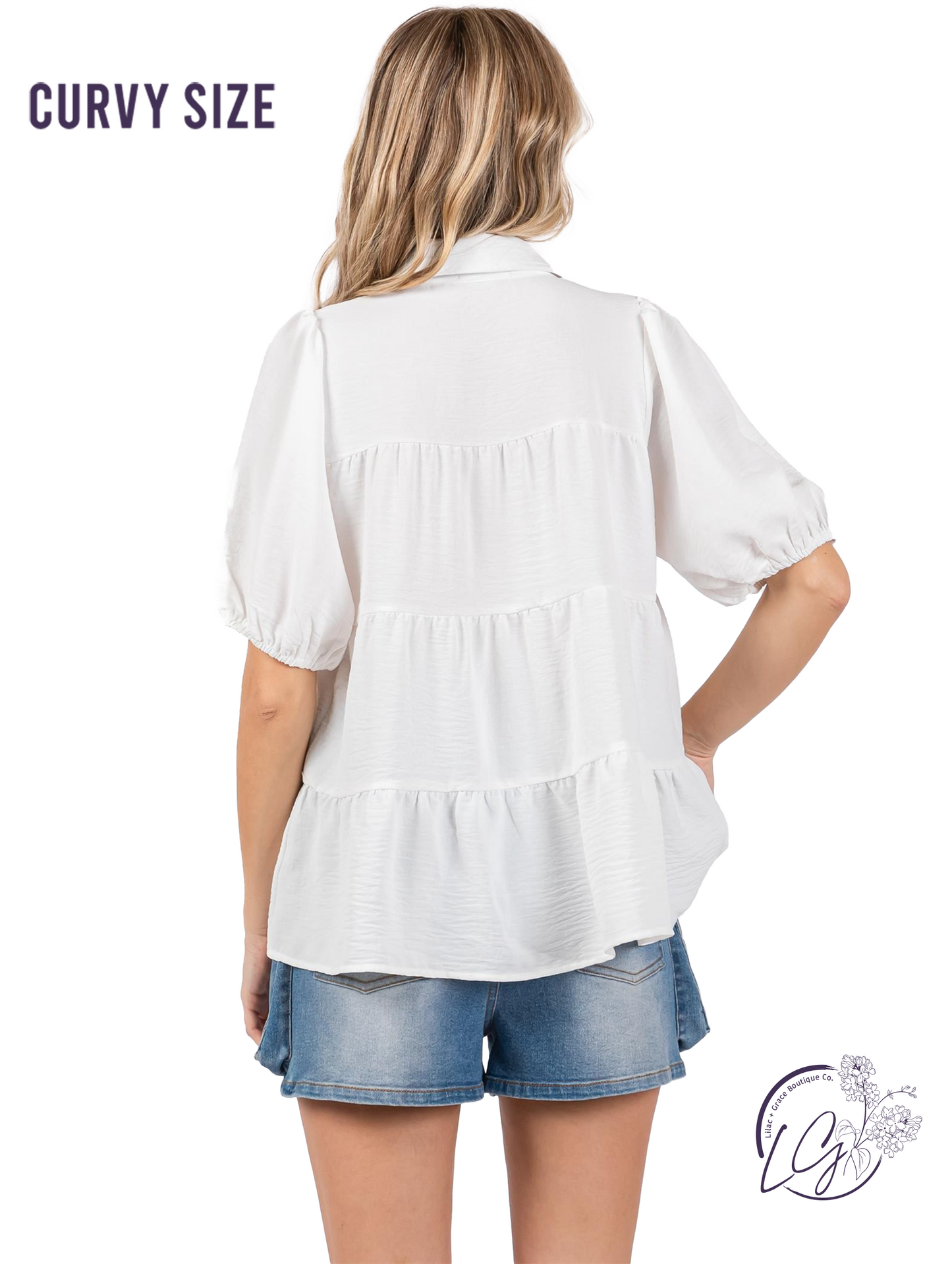 Curvy Graceful Gather Puff Sleeve Top