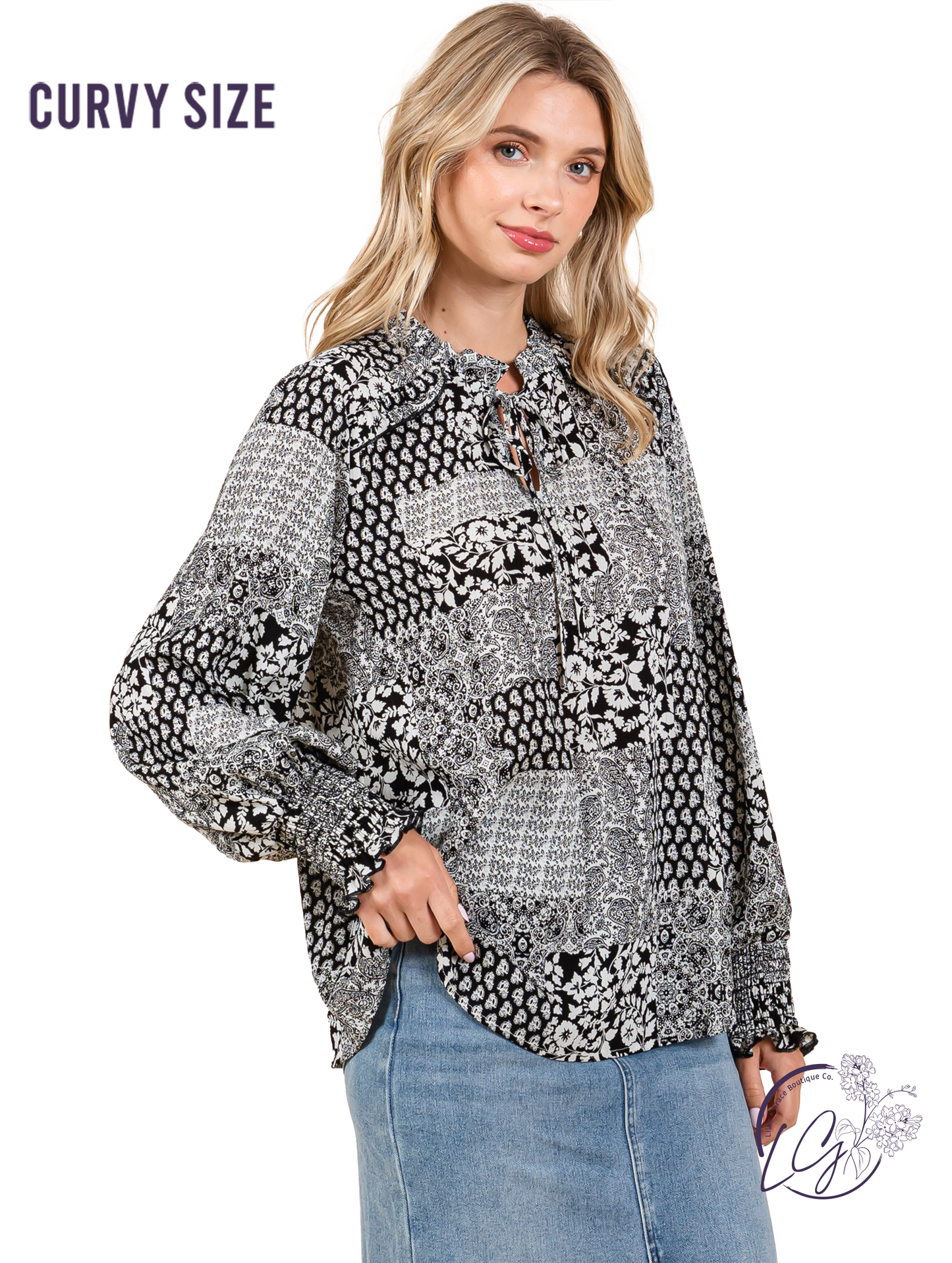 Curvy Multi-Print Blouse