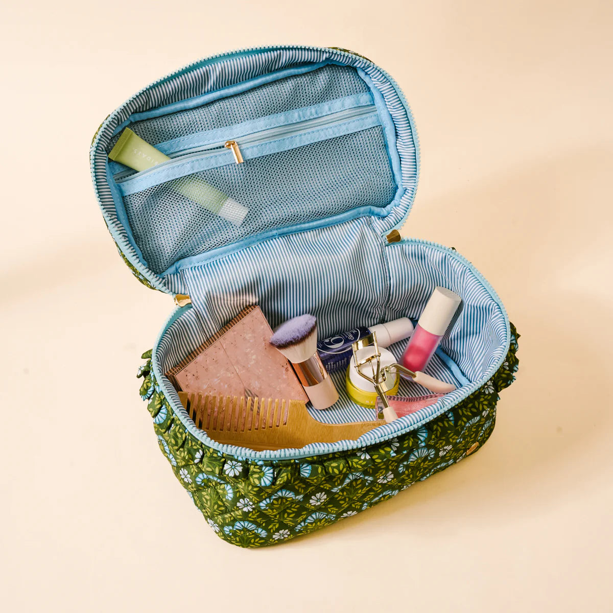 Ruffled Glam & Go Quilted Cosmetic Bag