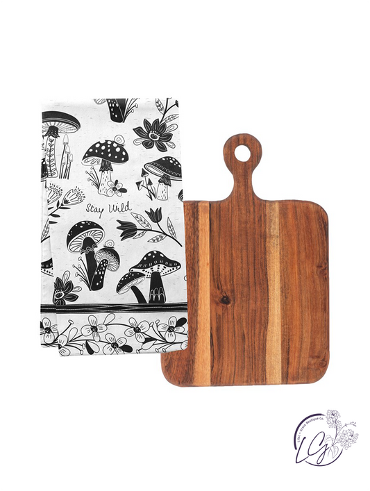 Boho Tea Towel Mushroom W/ Cutting Board