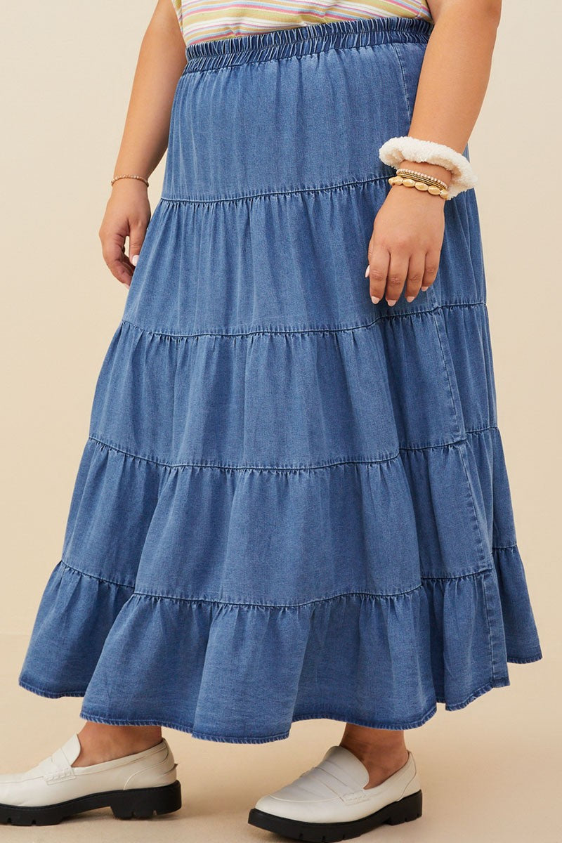 Curvy Blue Belle Tiered Skirt