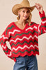 Festive Wavy Stripes V-neck Sweater