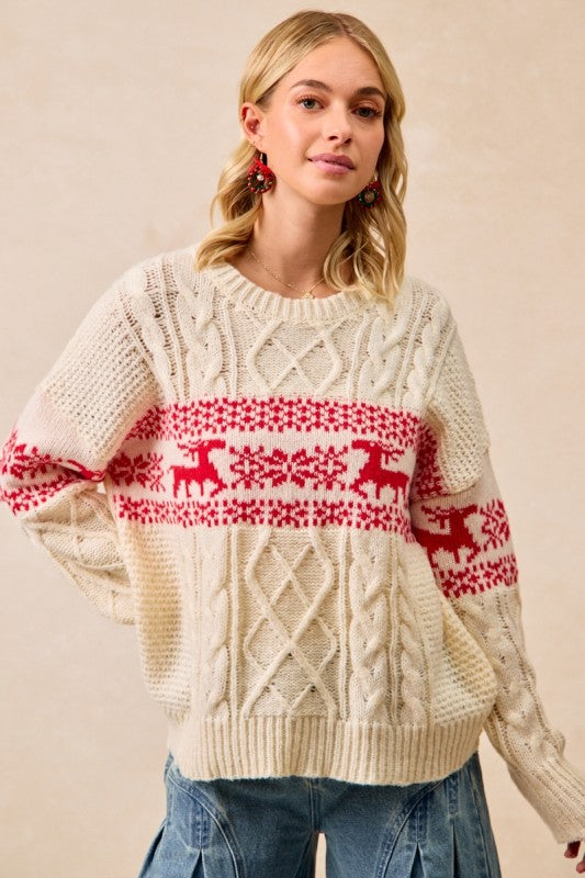 Reindeer Cable Knit Sweater