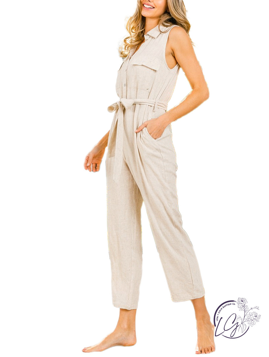 Breezy Linen Collared Jumpsuit