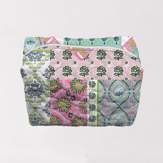 Laramie Patchwork Green Quilted Large Makeup Bag