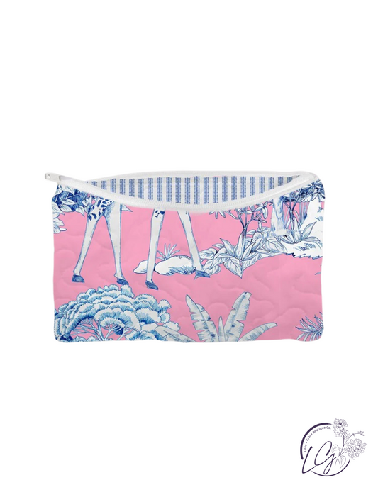 Ozara Jungle Pink Quilted Makeup Bag