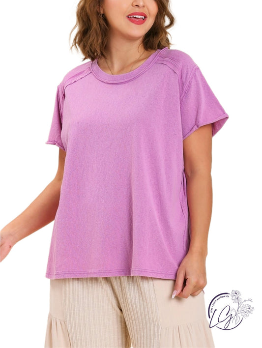 Curvy Mineral Wash Linen Blend Top