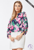 Curvy Pink Flowers 3/4 Sleeve Top