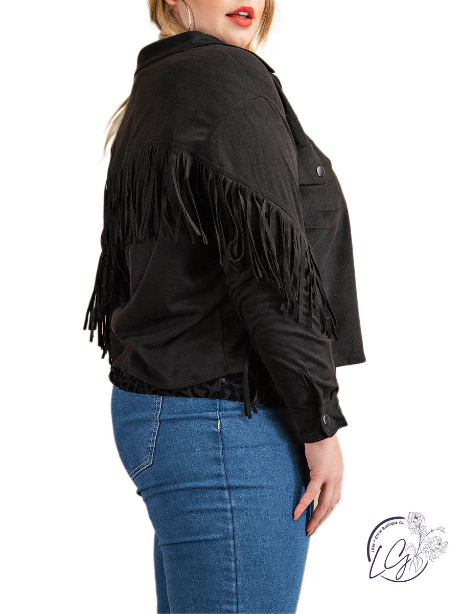 Curvy Charming Fringe Button Up