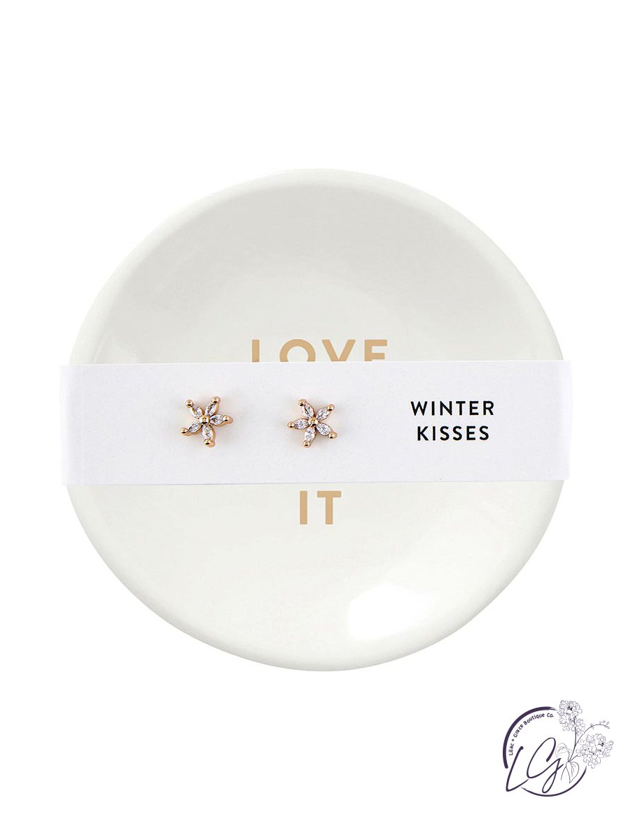 Holiday Stud Earrings & Trinket Tray Sets - Winter Kisses