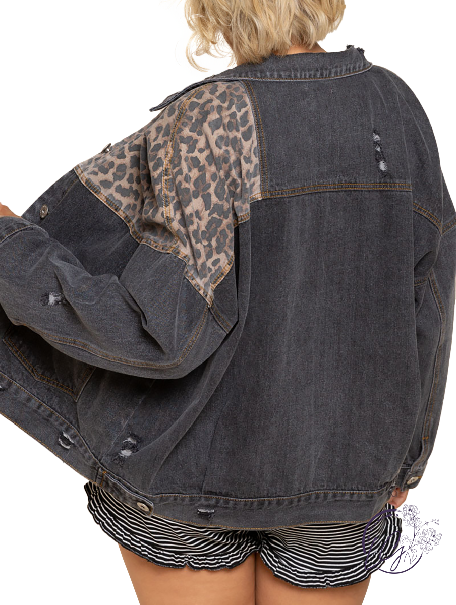 Curvy Off Duty Leopard Denim Jacket