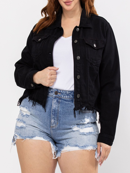 Curvy Amaya Frayed Fitted Denim Jacket by Cello Jeans