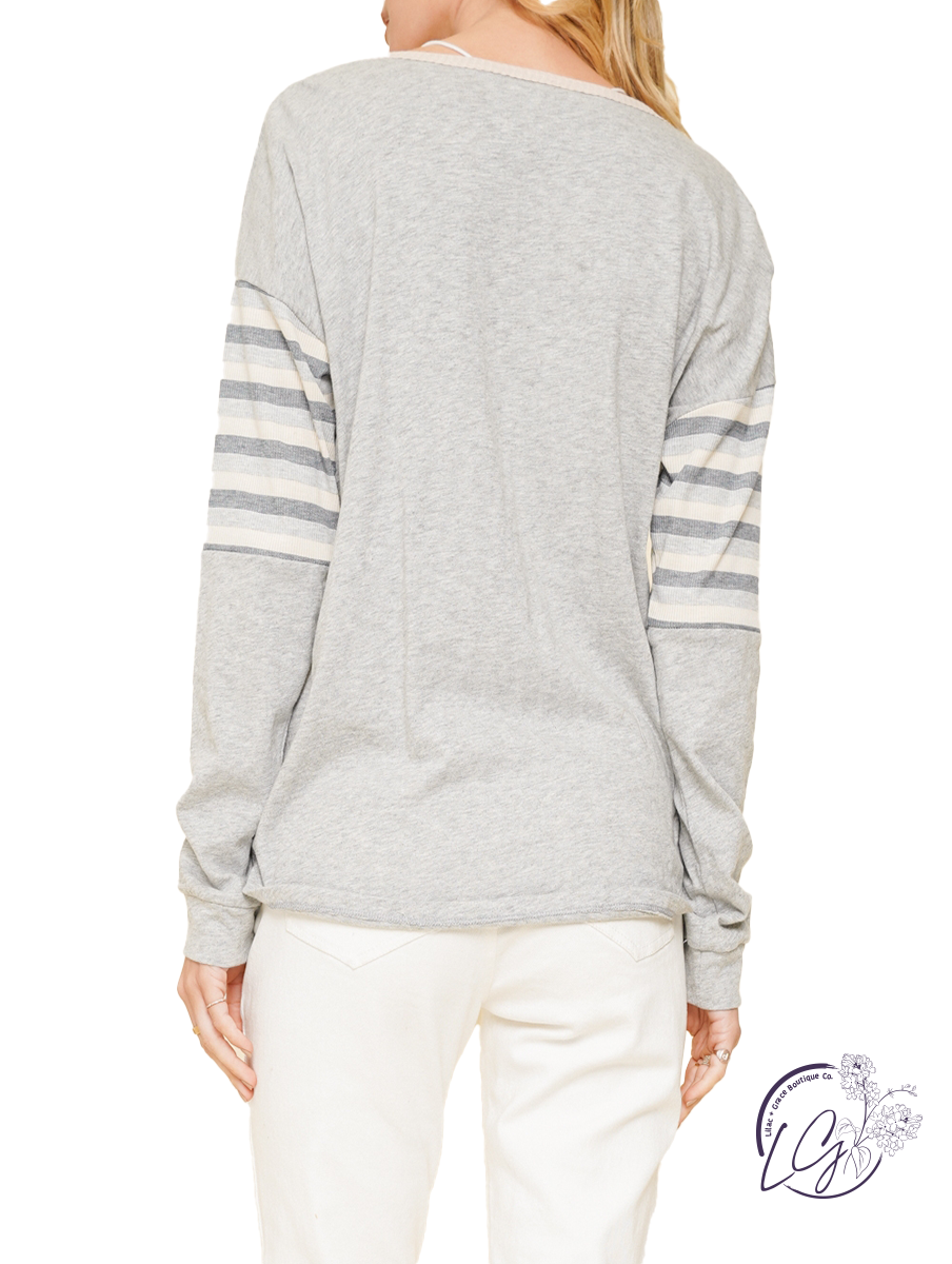 Super Chic Stripe Grommet Henley Top