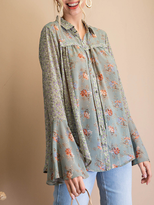 This Is It Floral Bell Sleeve Top