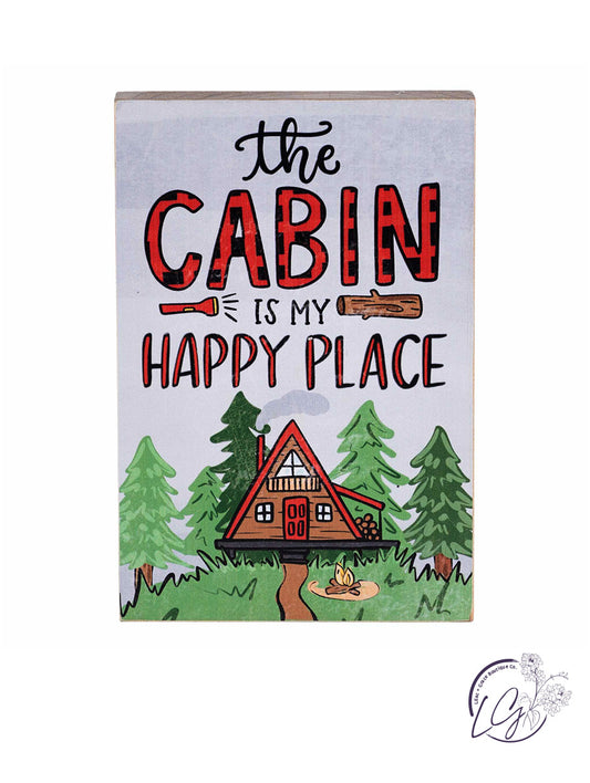 Happy Place Cabin Wood Block