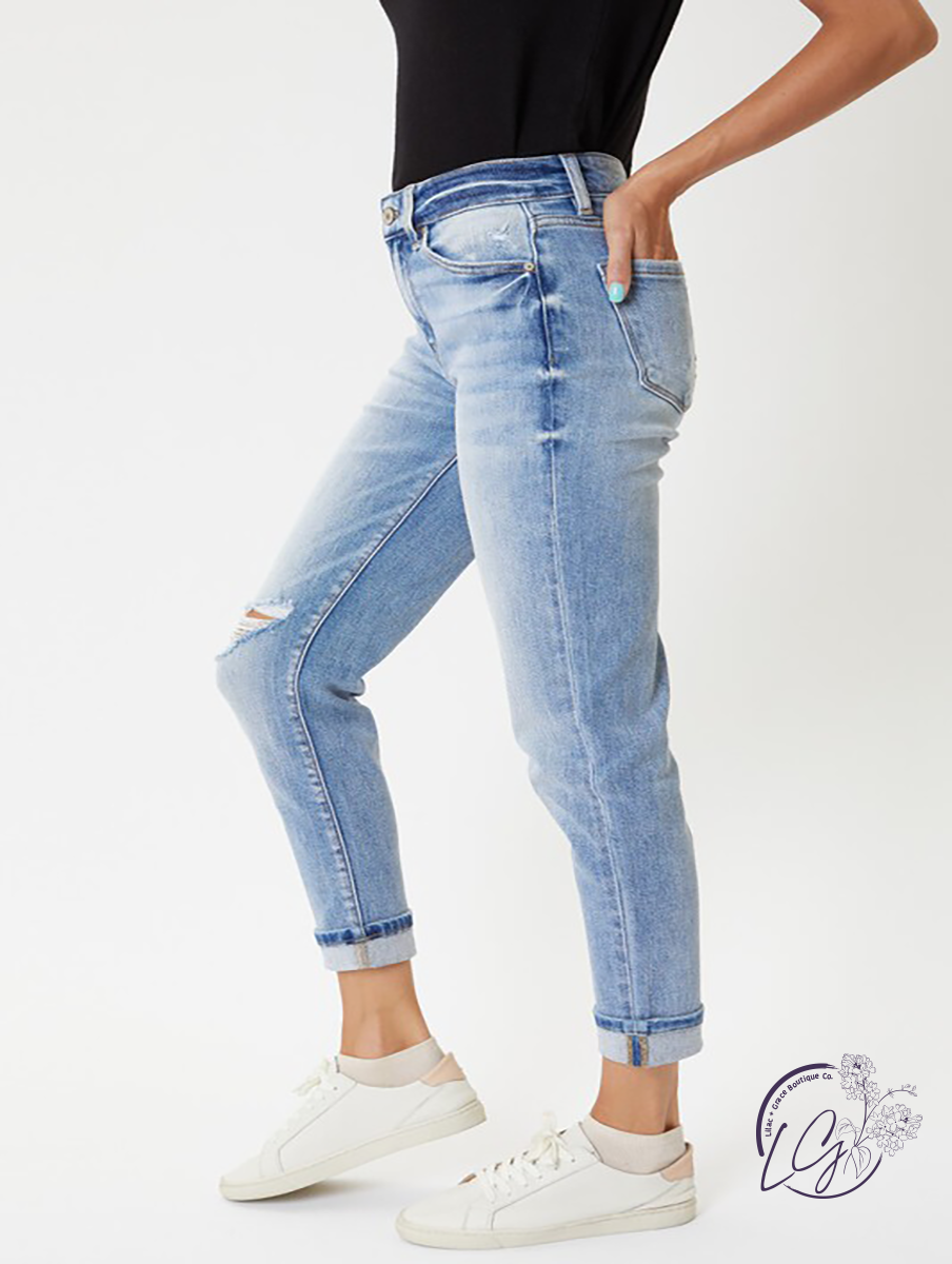 Abby High-Rise Hem Detail Mom Jean by KanCan