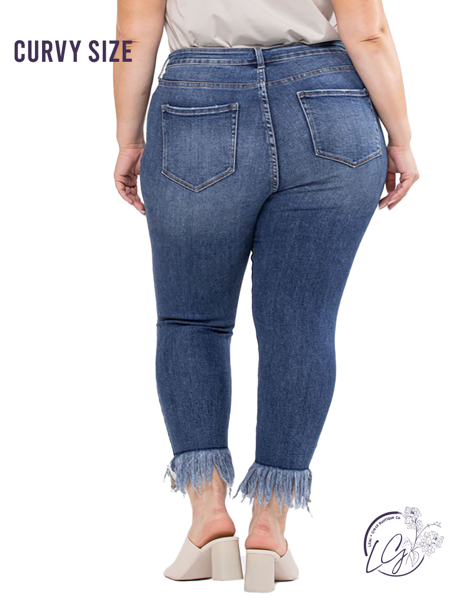 Curvy Zoe Mid-Rise Fringe Hem Skinny by Cello Jeans