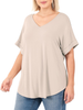 Curvy Must Have V-Neck Cuffed Sleeve Tee