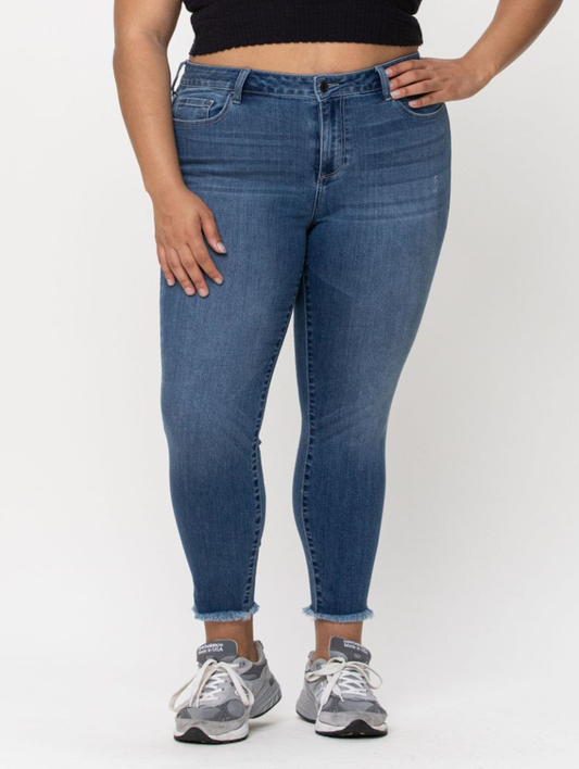 Curvy Ellie Mid-Rise Raw Hem Crop Skinny by Cello Jeans