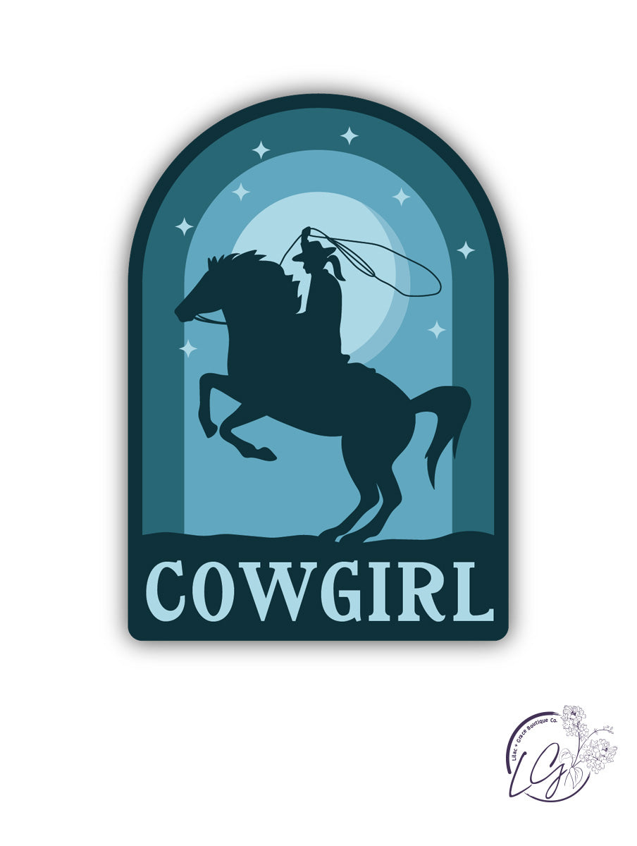 Blue Cowgirl Arch Sticker