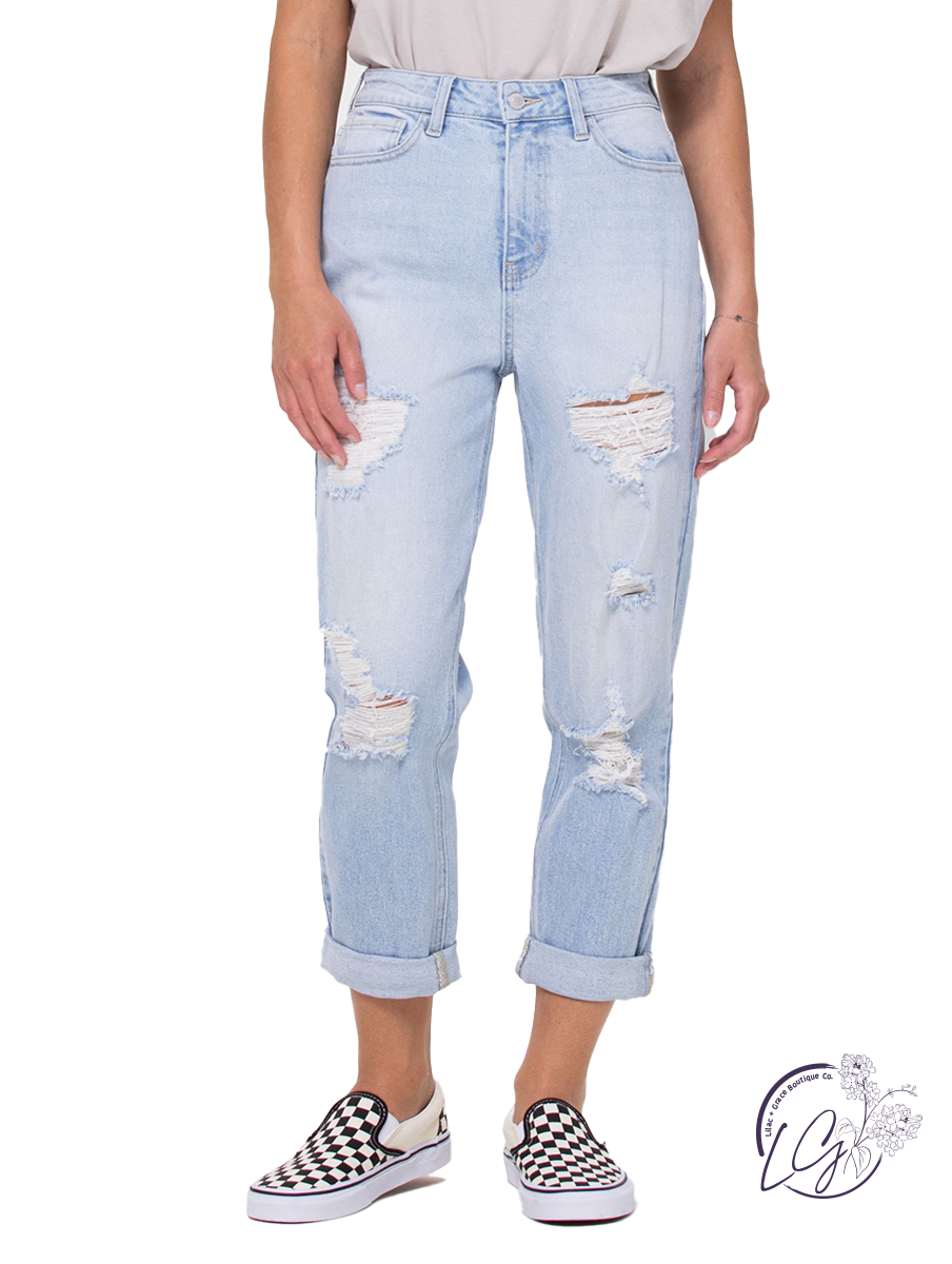 Jane High-Rise Distressed Mom Jean by Cello Jeans