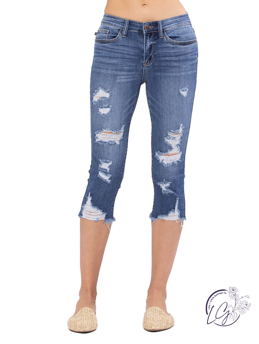 Sienna Mid-Rise Distressed Capri by Judy Blue