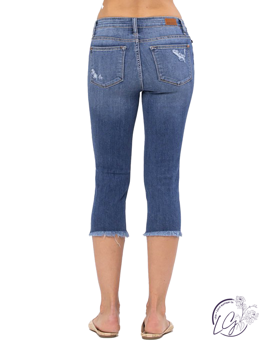 Sienna Mid-Rise Distressed Capri by Judy Blue