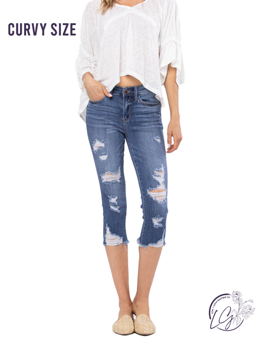 Curvy Sienna Mid-Rise Distressed Capri by Judy Blue