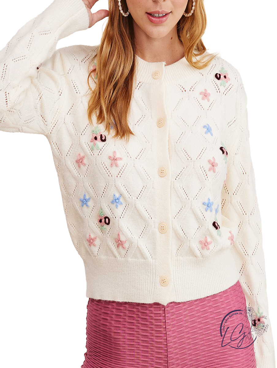 Pop Floral Sweater Weaved Cardigan