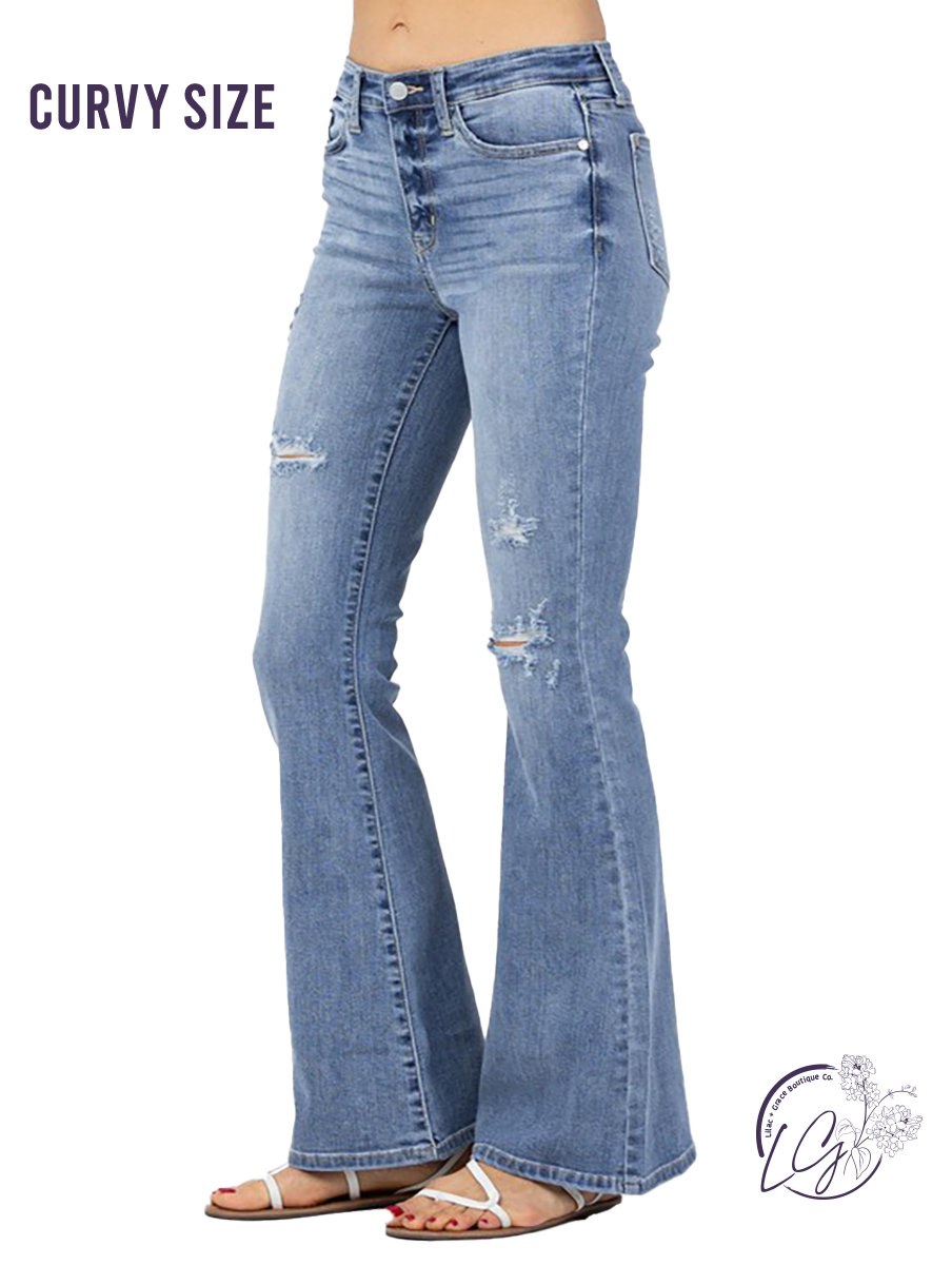 Curvy Spencer High-Rise Distressed Flare by Judy Blue