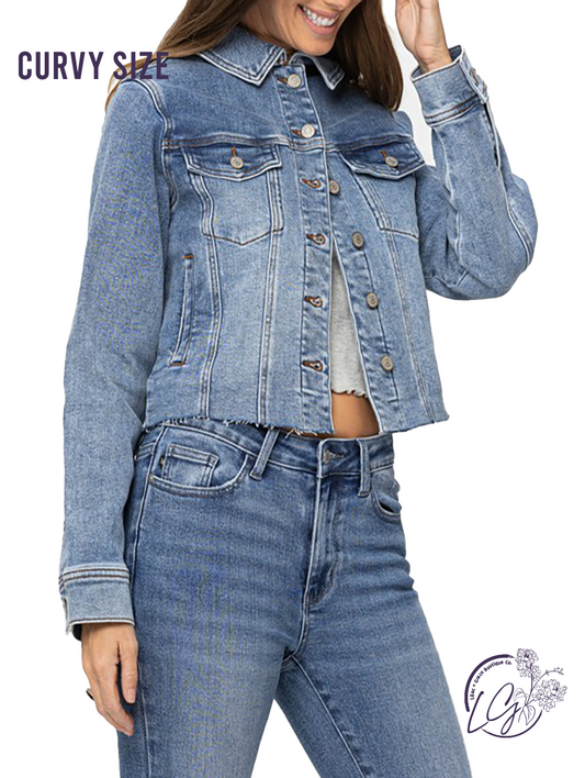 Curvy Aubree Denim Jacket w/ Howdy Embroidery by Judy Blue